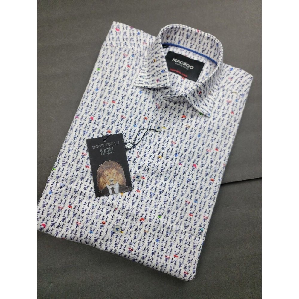 NWT Maceoo Fibonacci Dog Pattern Button Down Dress Shirt - Small